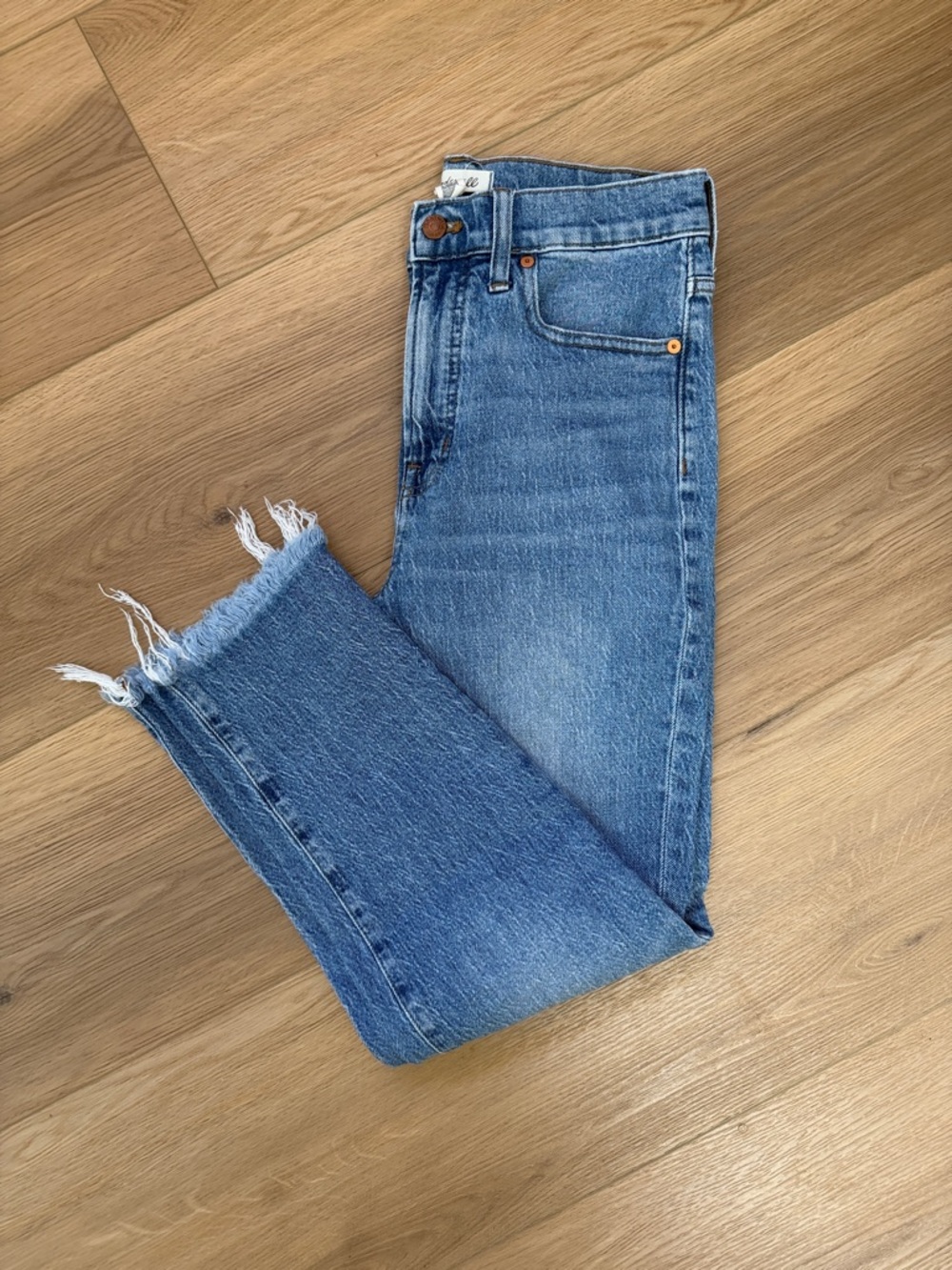 Madewell Blue Cropped High-Rise Jeans with Frayed Hem-EUC